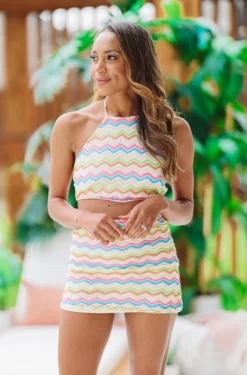 Hazel & Olive 80's Baby Crop Top Chevron Print - Multi NEW ARRIVALS