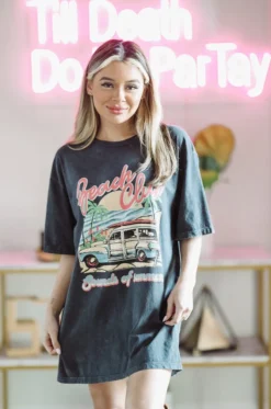 Hazel & Olive NEW ARRIVALS Beach Club Tshirt Dress Or Tee - Washed Grey