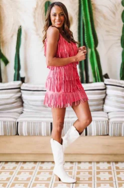 Hazel & Olive NEW ARRIVALS Broadway Girls Fringe Dress - Pink