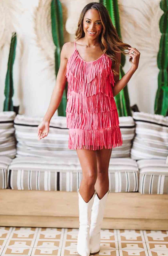 Hazel & Olive NEW ARRIVALS Broadway Girls Fringe Dress - Pink 5 Hazel & Olive NEW ARRIVALS Broadway Girls Fringe Dress - Pink