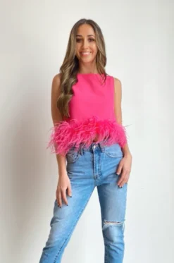 Hazel & Olive NEW ARRIVALS Brooke In Brooklyn Top - Pink Feathers