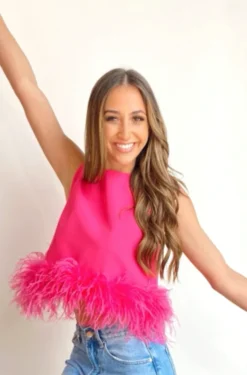 Hazel & Olive NEW ARRIVALS Brooke In Brooklyn Top - Pink Feathers