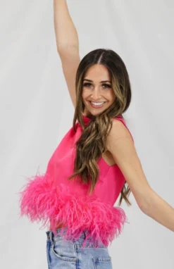 Hazel & Olive NEW ARRIVALS Brooke In Brooklyn Top - Pink Feathers