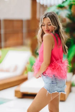 Hazel & Olive NEW ARRIVALS Brooke In Brooklyn Top - Pink Feathers