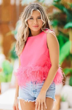 Hazel & Olive NEW ARRIVALS Brooke In Brooklyn Top - Pink Feathers