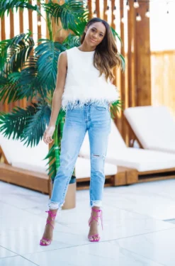 Hazel & Olive NEW ARRIVALS Brooke In Brooklyn Top -White Feathers