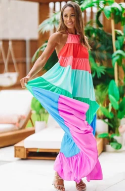 Hazel & Olive Color In Caicos Maxi Dress - Rainbow Pink, Mint, Blue, Purple