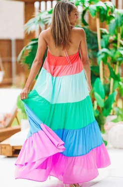 Hazel & Olive Color In Caicos Maxi Dress - Rainbow Pink, Mint, Blue, Purple