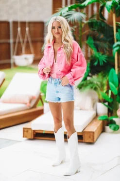 Hazel & Olive Country Rockin' Rhinestone Cropped Denim Jacket - Hot Pink NEW ARRIVALS 7 Hazel & Olive Country Rockin' Rhinestone Cropped Denim Jacket - Hot Pink NEW ARRIVALS