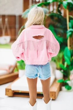Hazel & Olive Country Rockin' Rhinestone Cropped Denim Jacket - Pink 9 Hazel & Olive Country Rockin' Rhinestone Cropped Denim Jacket - Pink