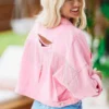 Hazel & Olive Country Rockin' Rhinestone Cropped Denim Jacket - Pink