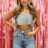 Hazel & Olive Don't Go Without Me Tube Crop Top - Gun Metal Grey