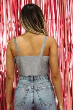 Hazel & Olive Don't Go Without Me Tube Crop Top - Gun Metal Grey