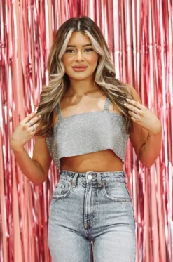 Hazel & Olive Don't Go Without Me Tube Crop Top - Gun Metal Grey