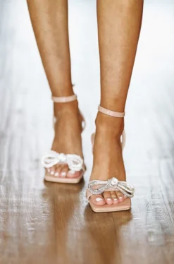 Hazel & Olive Double Bow Crystal Heel - Nude