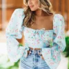 Hazel & Olive Eager To Love Crop Top - Blue Floral