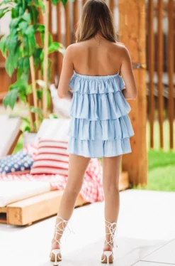 Hazel & Olive Get On Board Romper Dress - Lt Blue