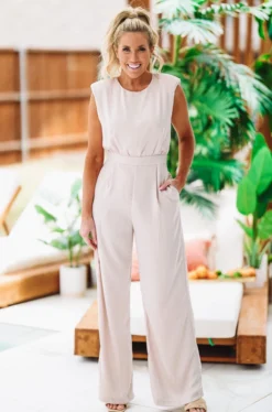 Hazel & Olive NEW ARRIVALS High Standards Jumpsuit - Champagne