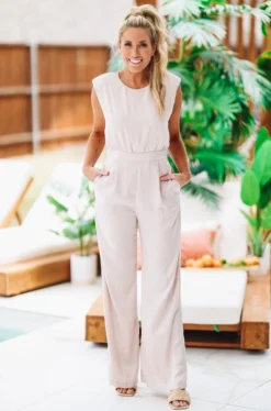 Hazel & Olive NEW ARRIVALS High Standards Jumpsuit - Champagne