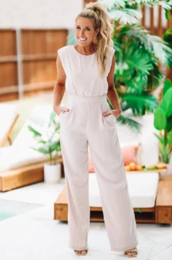 Hazel & Olive NEW ARRIVALS High Standards Jumpsuit - Champagne