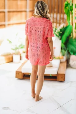 Hazel & Olive NEW ARRIVALS Keep It Easy Romper Coverup- Coral