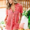 Hazel & Olive NEW ARRIVALS Keep It Easy Romper Coverup- Coral