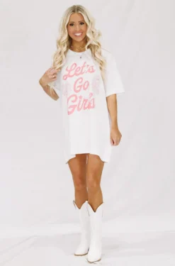 Hazel & Olive Store 54 Hazel & Olive Let's Go Girls Oversized Tshirt Dress Or Tee - Pink And White NEW ARRIVALS