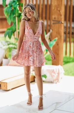 Hazel & Olive Love Island Dress - Light Pink And Orange NEW ARRIVALS