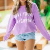 Hazel & Olive NEW ARRIVALS Love Your Neighbor Crewneck Pullover - Purple