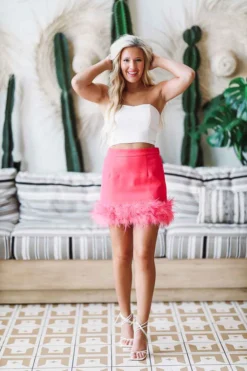 Hazel & Olive NEW ARRIVALS Made For Brooklyn Feather Skirt - Pink