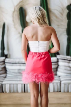 Hazel & Olive NEW ARRIVALS Made For Brooklyn Feather Skirt - Pink