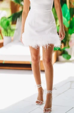 Hazel & Olive Made For Brooklyn Feather Skirt - White NEW ARRIVALS