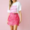 Hazel & Olive NEW ARRIVALS Made In Memphis Fringe Skirt - Hot Pink