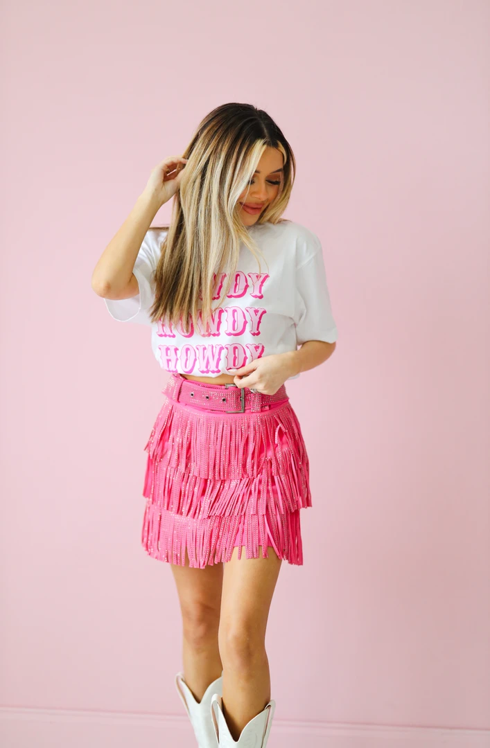 Hazel & Olive NEW ARRIVALS Made In Memphis Fringe Skirt - Hot Pink 4 Hazel & Olive NEW ARRIVALS Made In Memphis Fringe Skirt - Hot Pink