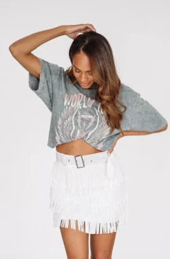 Hazel & Olive NEW ARRIVALS Made In Memphis Fringe Skirt - White