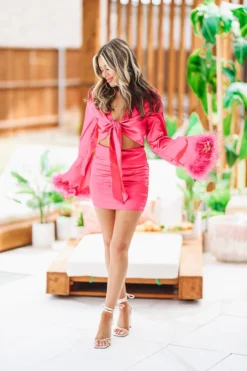 Hazel & Olive Make An Entrance Crop Top - Fuchsia Pink NEW ARRIVALS