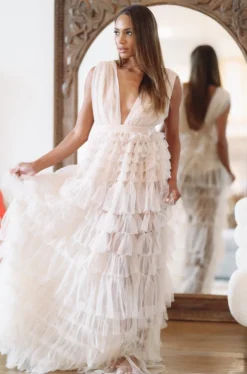 Hazel & Olive NEW ARRIVALS Midnight Dreams Dress - Tan/Nude