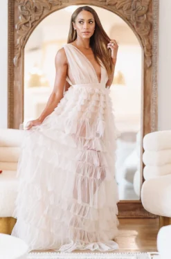 Hazel & Olive NEW ARRIVALS Midnight Dreams Dress - Tan/Nude