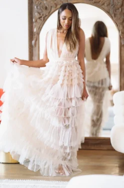 Hazel & Olive NEW ARRIVALS Midnight Dreams Dress - Tan/Nude