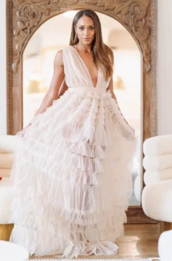 Hazel & Olive NEW ARRIVALS Midnight Dreams Dress - Tan/Nude