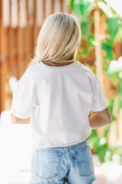 Hazel & Olive Mimosas Motel Crop Top Graphic Tee - White NEW ARRIVALS