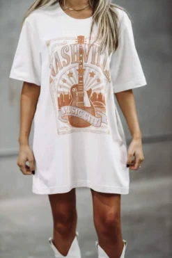 Hazel & Olive Nashville Music City Tshirt Dress Or Tee - Cream NEW ARRIVALS