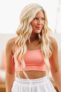 Hazel & Olive NEW ARRIVALS Neon Nat Crop Top - Coral