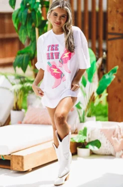 Hazel & Olive Neon Rodeo Graphic Tshirt Dress Or Tee - White