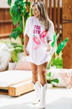 Hazel & Olive Neon Rodeo Graphic Tshirt Dress Or Tee - White 9 Hazel & Olive Neon Rodeo Graphic Tshirt Dress Or Tee - White