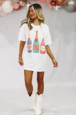 Hazel & Olive Store 42 Hazel & Olive Pop Fizz Clink Graphic Tshirt Dress Or Tee - White NEW ARRIVALS