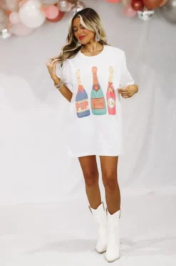 Hazel & Olive Pop Fizz Clink Graphic Tshirt Dress Or Tee - White NEW ARRIVALS