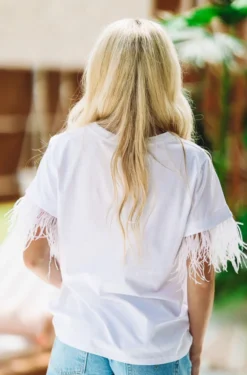 HAZEL & OLIVE Probably Should Feather Top - White NEW ARRIVALS