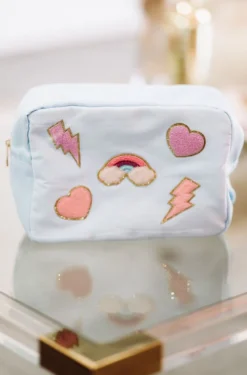 HAZEL & OLIVE NEW ARRIVALS Large Rainbow/Heart/Bolt Travel Pouch - Blue