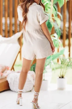 HAZEL & OLIVE NEW ARRIVALS Romp Around Town Romper - Tan